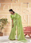 Picture of Pure Parrot Green Georgette And Foli Print Silk Saree