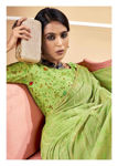 Picture of Pure Parrot Green Georgette And Foli Print Silk Saree