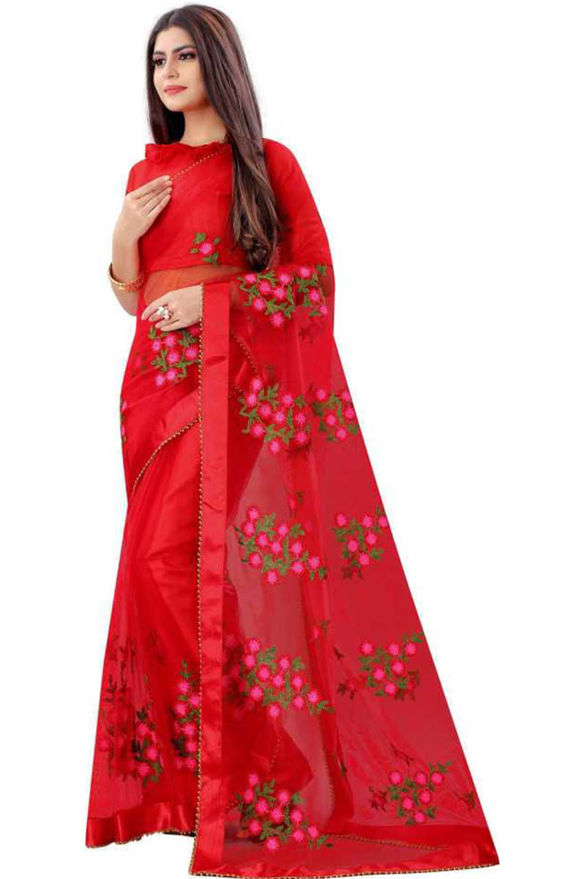 Picture of Expensive Benglori Best Red Colour Saree With Blouse Piece