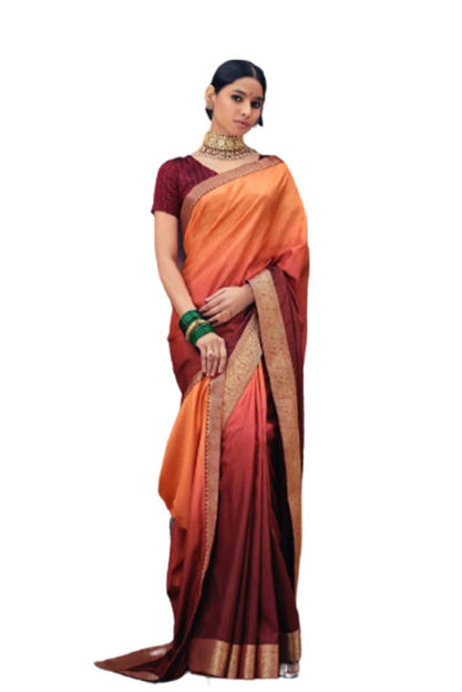 Picture of Beautiful And Stylish Vichitra Fancy Orange Saree