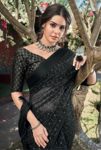 Picture of Pure Black Brasso Silk Stylish Fashionabale Saree